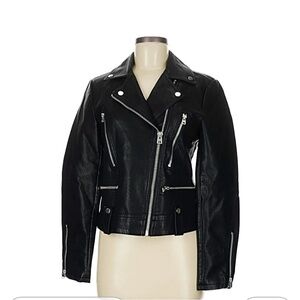 Topshop Black Leather Biker Jacket is size 0, Brand New